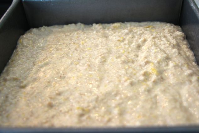 semolina cake mix in pan