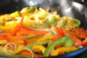 frittata vegetables in pan up close