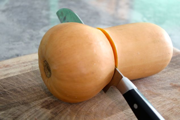 cutting butternut squash