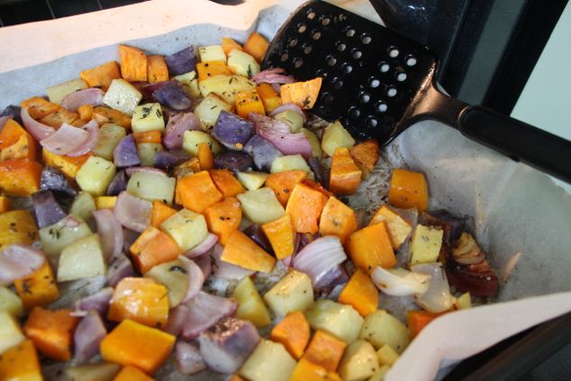 flipping roasted vegetables