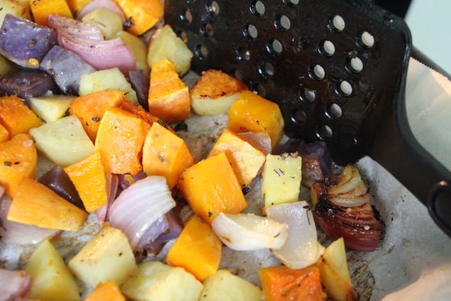 flipping roasted vegetables