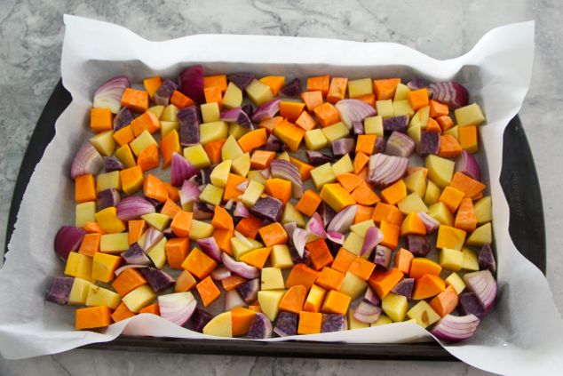 vegetables flat on tray