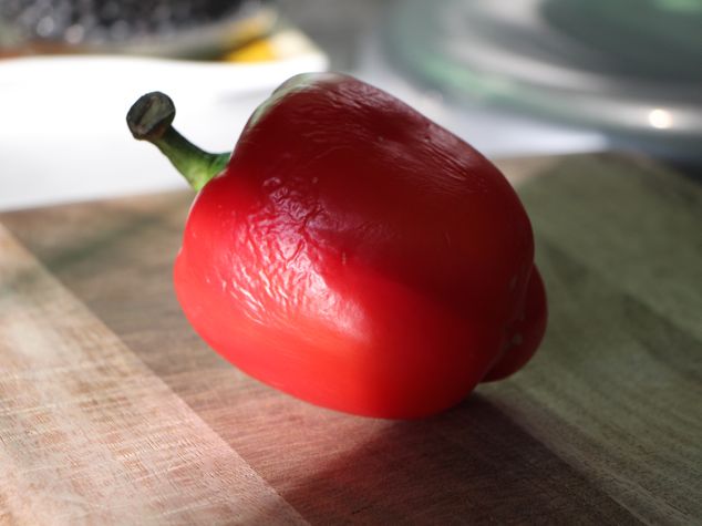 wrinkled red pepper up close