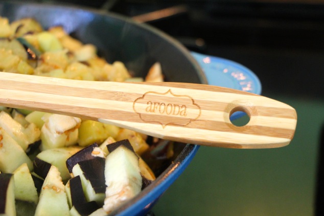 turning eggplant cubes