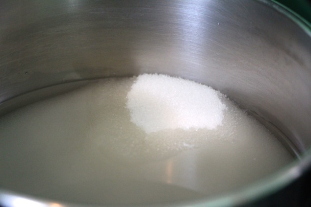 sugar and water in pot