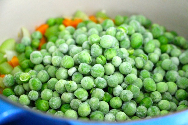 adding frozen peas