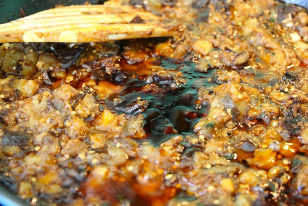 adding silan to eggplant salad