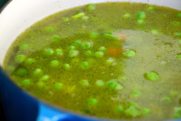 adding water to pea soup