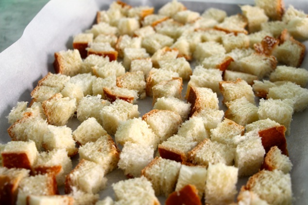 challah cubes on tray