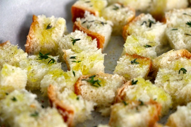 challah cubes with thyme