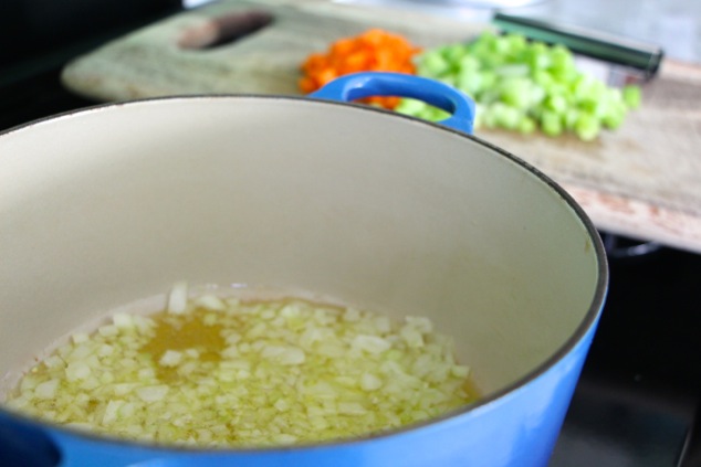 chopped onion in pot