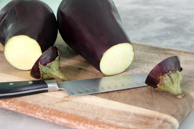 cutting eggplants head
