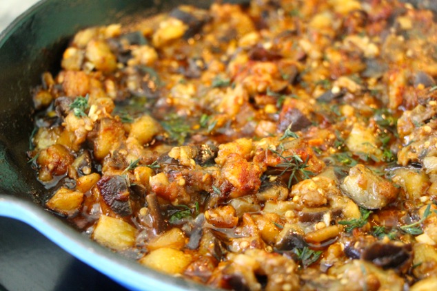 eggplant salad adding thyme