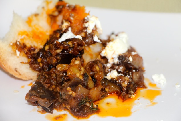 eggplant salad with goat cheese and bread