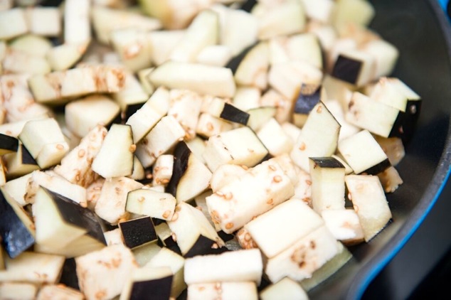 eggplants cubed in pan