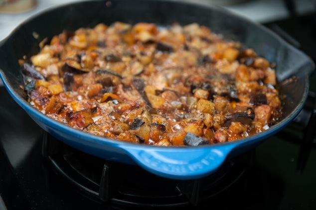 eggplants salad in pan