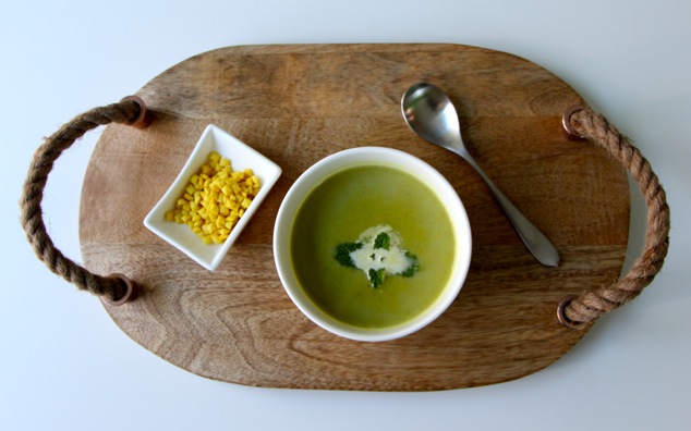pea soup on a tray