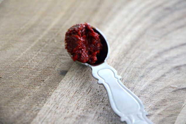 Harissa in a measuring spoon