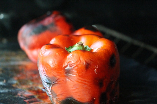 bell pepper roasting in oven