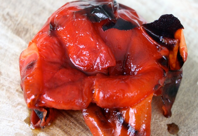 peeling roasted pepper