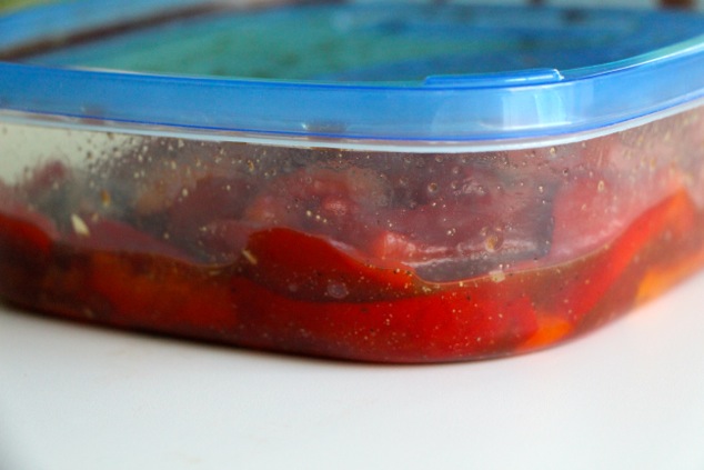 roasted peppers in container