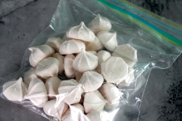 mini merengue cookies in a bag