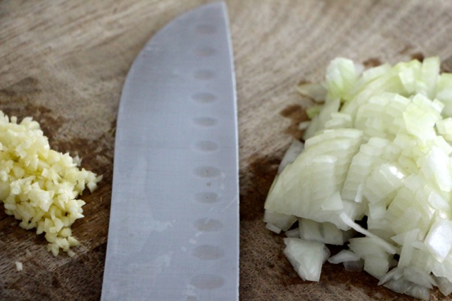 chopped onion and minced garlic