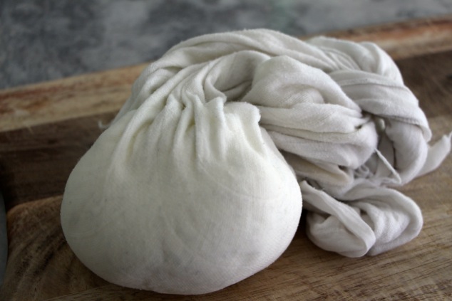 labneh ready in cheesecloth