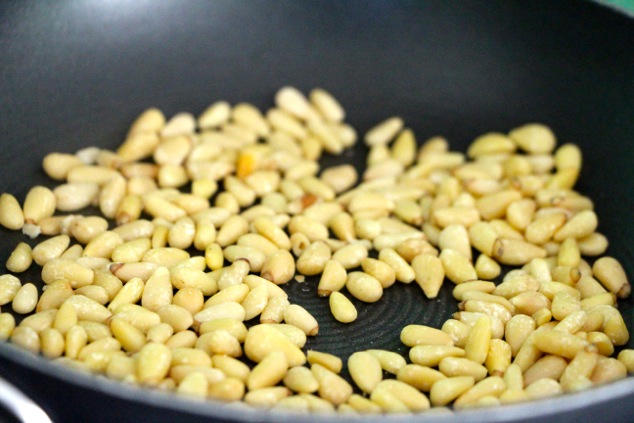 pine nuts in pan