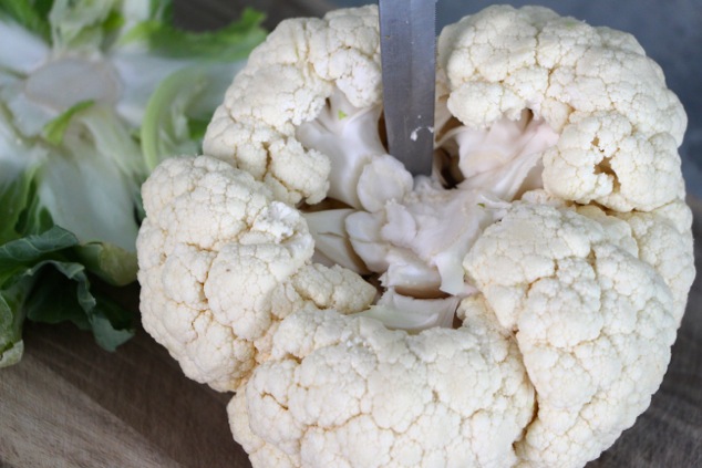 cutting cauliflower core