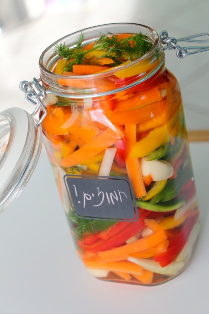 a jar of pickled vegetables