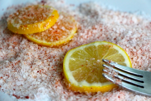 coating lemon slices in salt mix