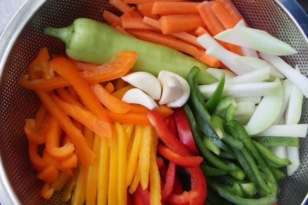 vegetables cut into strips