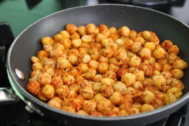 chickpeas cooking in pan