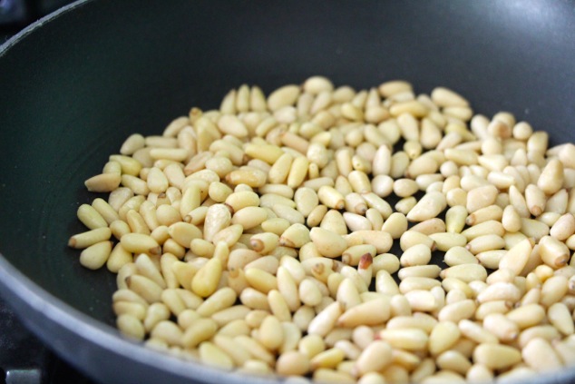 pine nuts in a pan