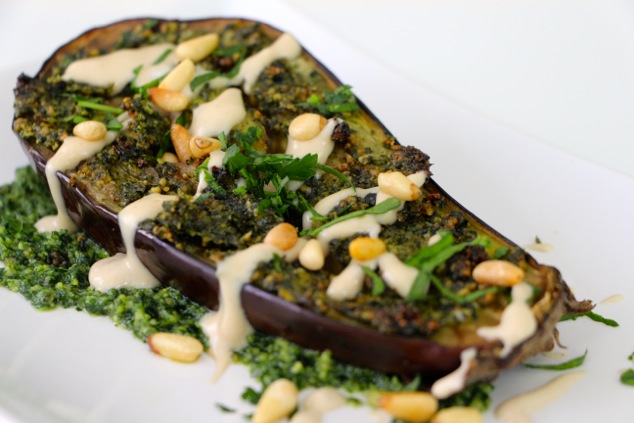 roasted eggplant plated and served