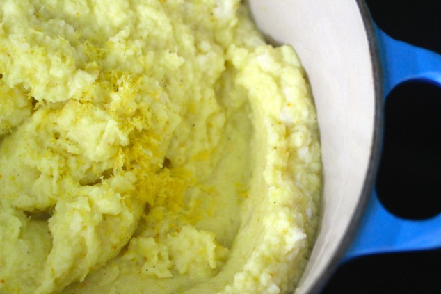 adding lemon zest to mashed cauliflower