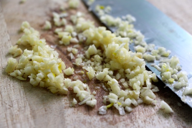 chopping garlic