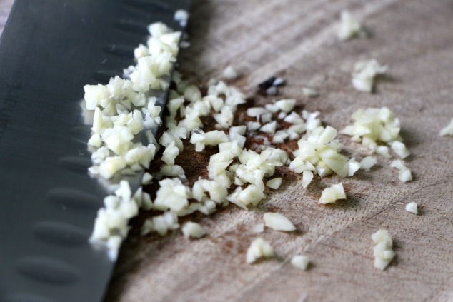 chopping garlic