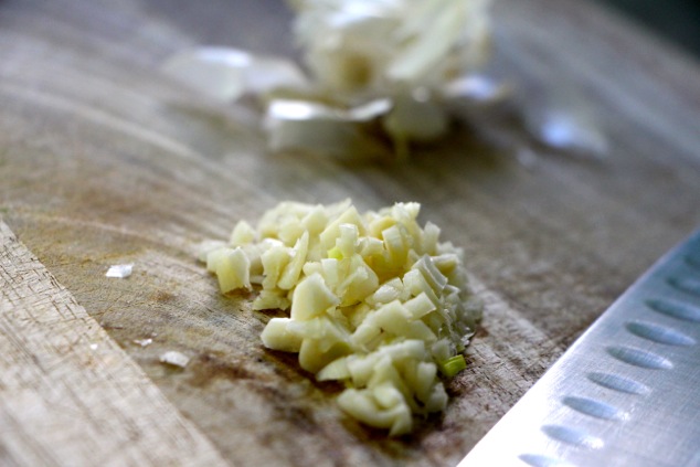 chopping garlic