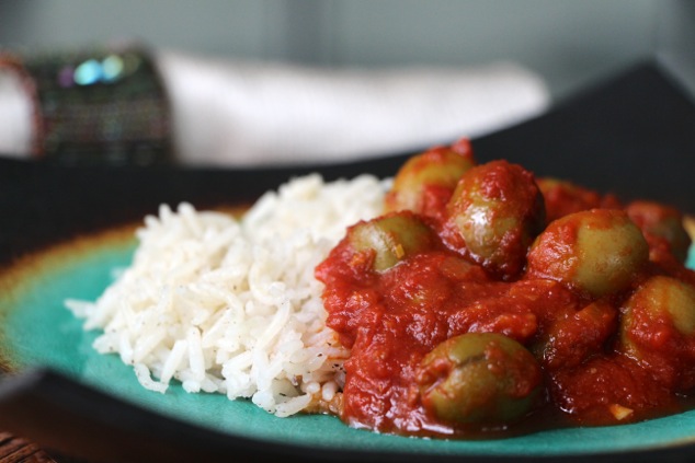 green olives and rice plated