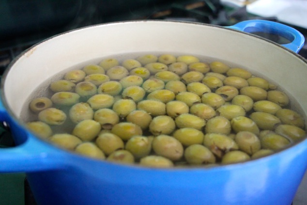 green olives in water