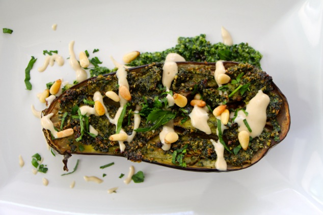 roasted eggplant presentation