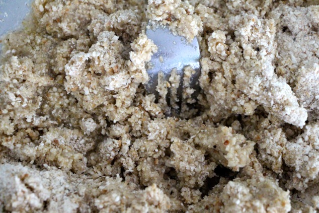 mixing matzo meal with a fork