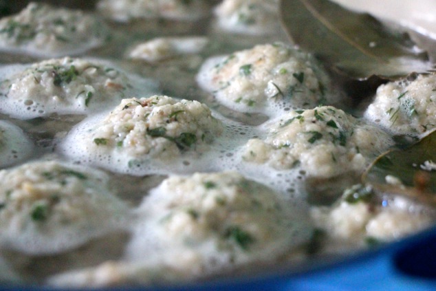 matzo balls in pot of water