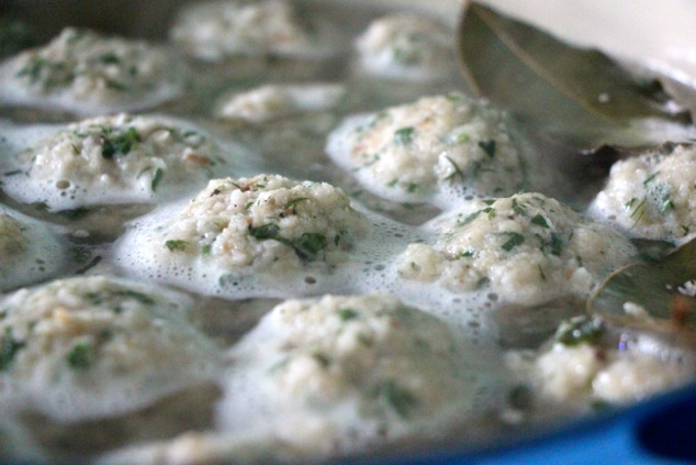 cooked matzo balls in pot