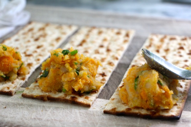 adding filling to matzah strip