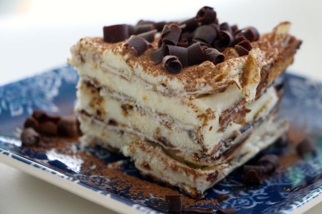 Tiramisu matzah cake plated