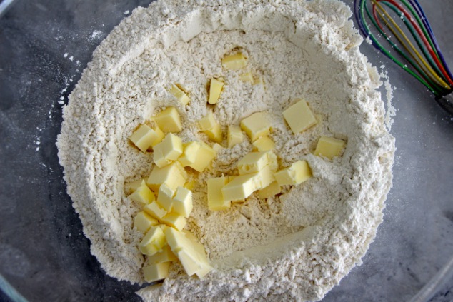 butter cubes in flour