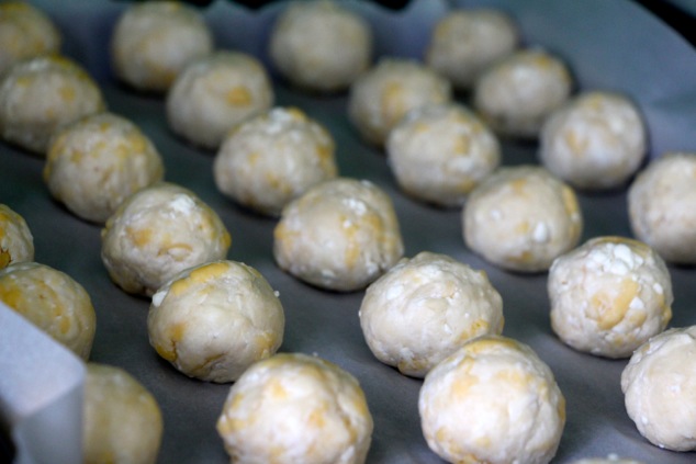 cheese dough balls on tray